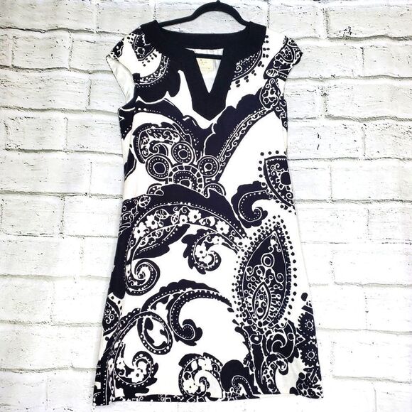 Kate Spade Heleen Paisley Shift Dress Blacka white size 8 Sleeveless - Picture 1 of 12